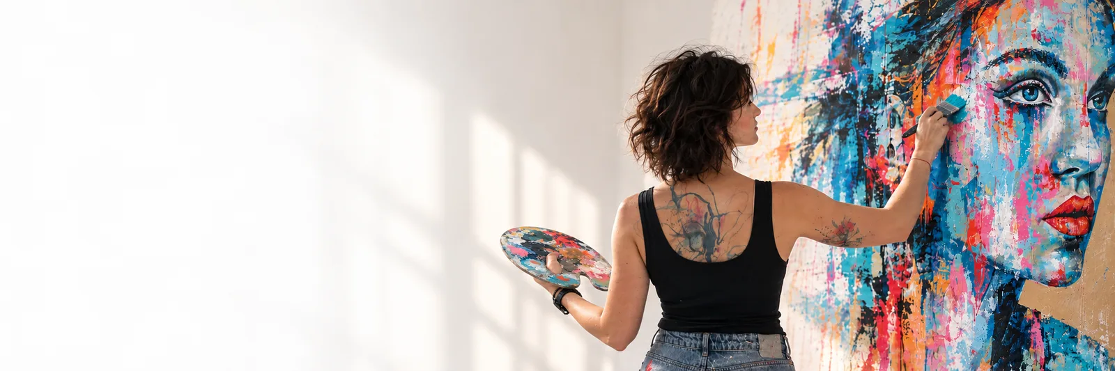 Tereza Kotek working on a painting in her studio